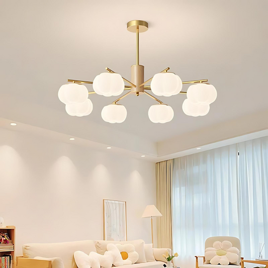 Wooden Chandelier Lighting – Modern Cotton Pendant for Living Room Decor